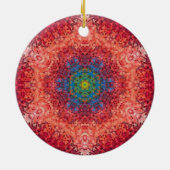 Digital Mandala Orange Blue und Red Keramik Ornament (Hinten)
