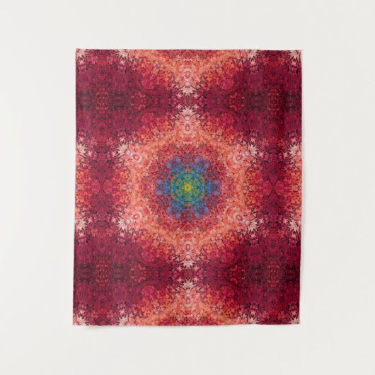 Digital Mandala Orange Blue und Red Wandteppich (Vorderseite)