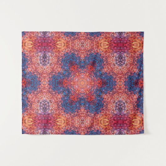 Digital Mandala Orange Blue und Red Wandteppich (Vorderseite (Horizontal))