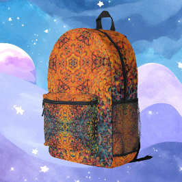 Digital Mandala Orange Blue und Yellow Bedruckter Rucksack