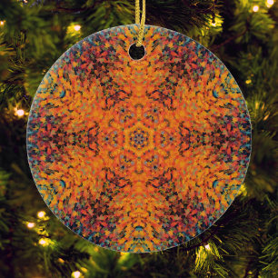 Digital Mandala Orange Blue und Yellow Keramik Ornament