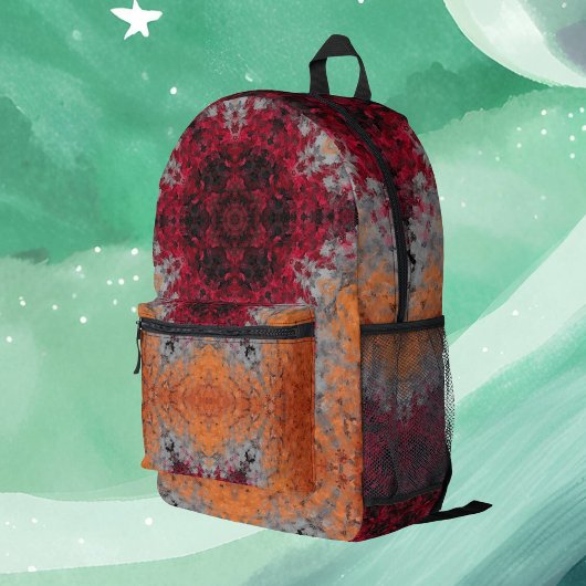 Digital Mandala Red Orange und Blue Bedruckter Rucksack