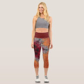Digital Mandala Red Orange und Blue Capri Leggings (Vorderseite)