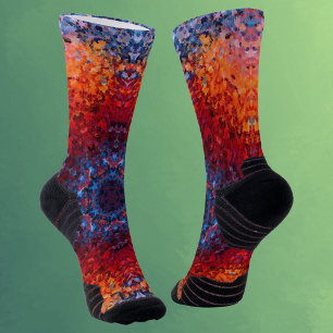Digital Mandala Red Orange und Blue Socken