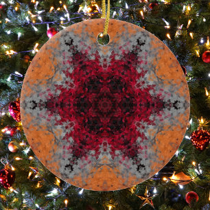 Digital Mandala Red Orange und White Keramik Ornament