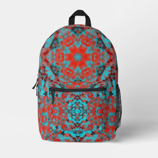 Digital Mandala Red und Blue Bedruckter Rucksack (Vorderseite)