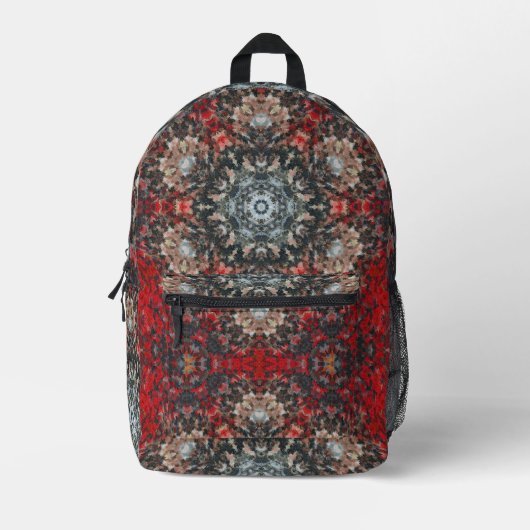 Digital Mandala Red und White Bedruckter Rucksack (Vorderseite)