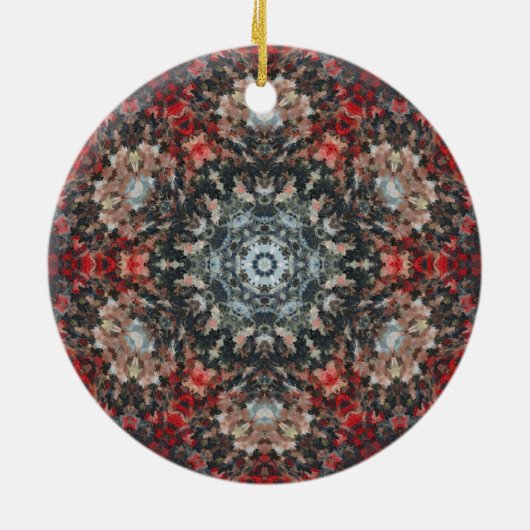 Digital Mandala Red und White Keramik Ornament (Hinten)