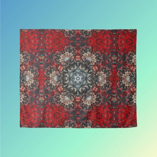 Digital Mandala Red und White Wandteppich