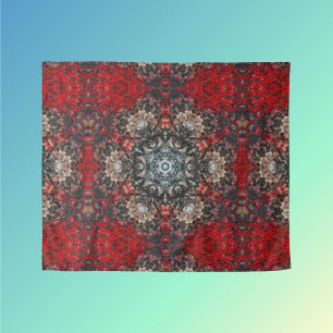 Digital Mandala Red und White Wandteppich
