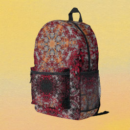 Digital Mandala Red White Orange und Black Bedruckter Rucksack