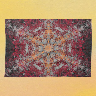 Digital Mandala Red White Orange und Black Geschirrtuch