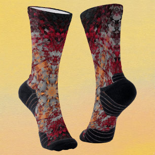 Digital Mandala Red White Orange und Black Socken