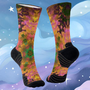 Digital Mandala Rosa Gelb und Grün Socken