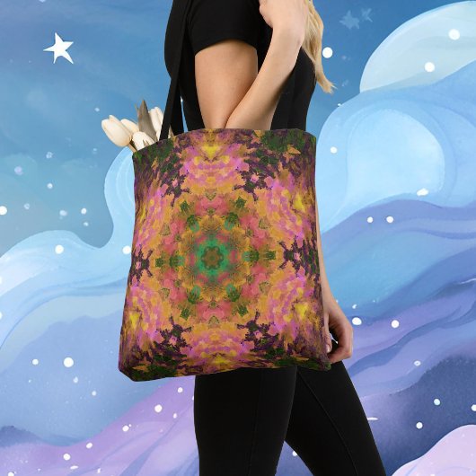 Digital Mandala Rosa Gelb und Grün Tasche