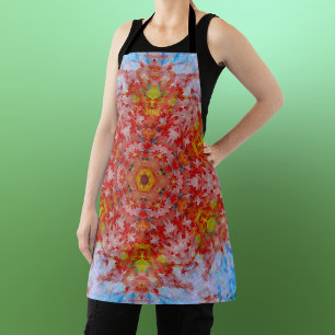 Digital Mandala Rot Gelb und Blau Schürze