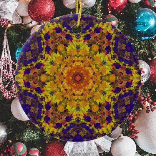 Digital Mandala Yellow Blue und Lila Keramik Ornament