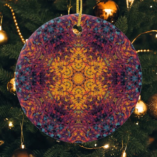 Digital Mandala Yellow Blue und Lila Keramik Ornament