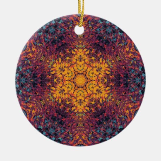 Digital Mandala Yellow Blue und Lila Keramik Ornament (Vorne)