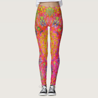Digital Mandala Yellow Blue und Lila Leggings