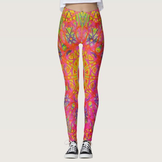 Digital Mandala Yellow Blue und Lila Leggings (Vorderseite)