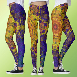 Digital Mandala Yellow Blue und Lila Leggings