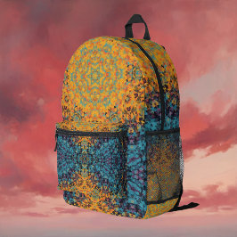 Digital Mandala Yellow Blue und Red Bedruckter Rucksack