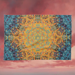 Digital Mandala Yellow Blue und Red Geschirrtuch