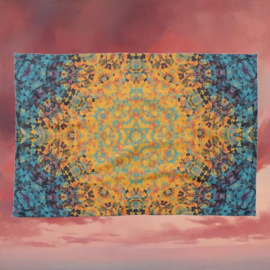 Digital Mandala Yellow Blue und Red Geschirrtuch