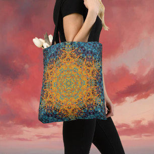 Digital Mandala Yellow Blue und Red Tasche