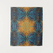 Digital Mandala Yellow Blue und Red Wandteppich (Vorderseite)