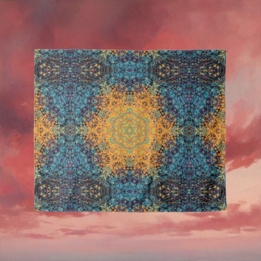 Digital Mandala Yellow Blue und Red Wandteppich