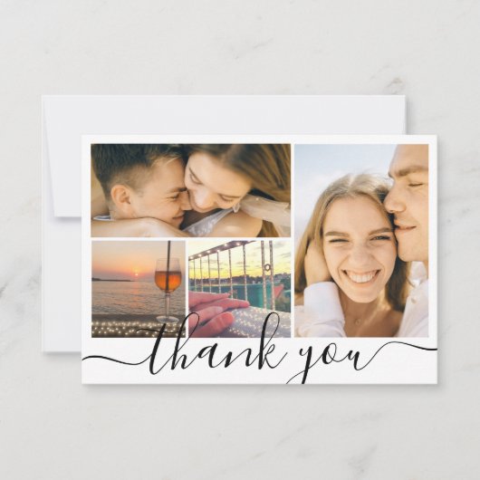 digital minimal danke 4 Foto Collage Hochzeit Karte (Vorderseite)