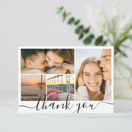 digital minimal danke 4 Foto Collage Hochzeit Karte (Stehend Vorderseite)