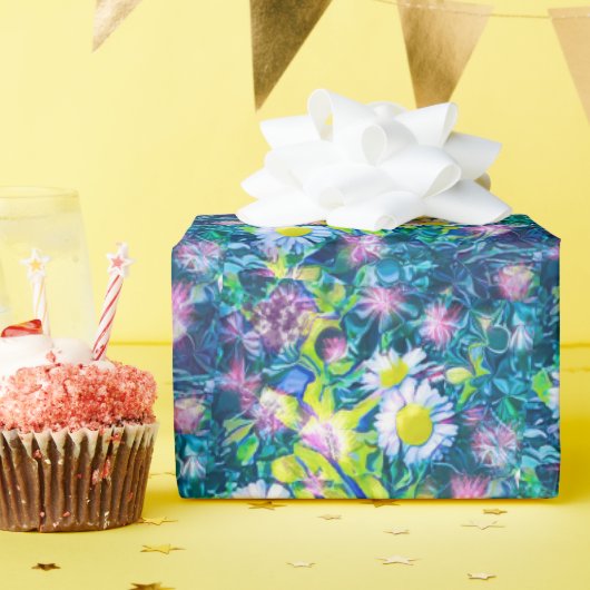 Digital Nature Floral, Daisy  Blues Geschenkpapier (Geburtstagsparty)