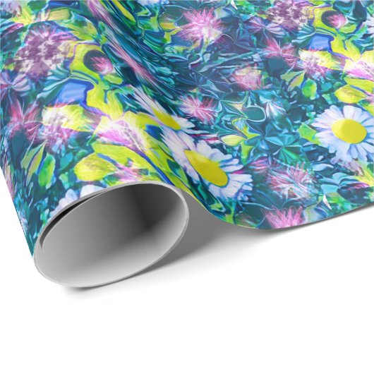 Digital Nature Floral, Daisy  Blues Geschenkpapier (Rolleneckpunkt)