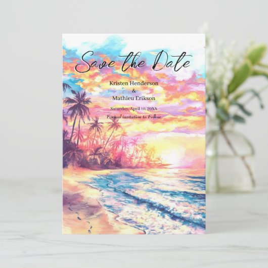 Digital Nautical Beach Wedding Save The Date (Stehend Vorderseite)