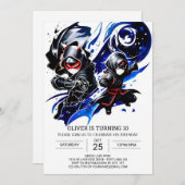 Digital Ninja Black Belt Geburtstag Einladung (Vorne/Hinten)