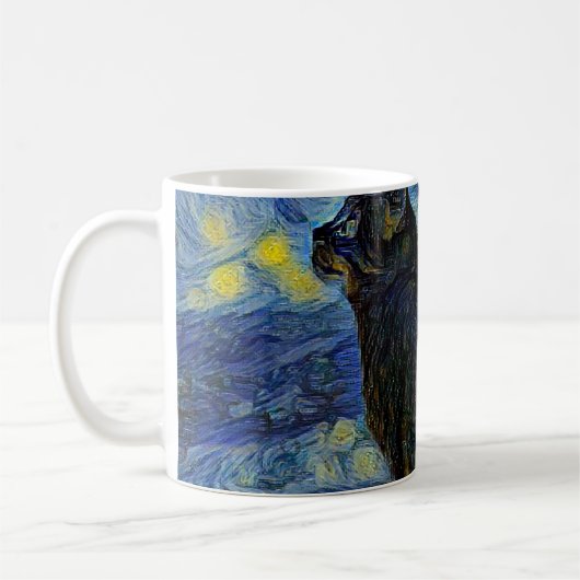 Digital painting Shambhala cat in Vincent Van Gogh Kaffeetasse (Links)