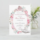 Digital Pink Ballerina Girl Einladung zum Geburtst (Stehend Vorderseite)