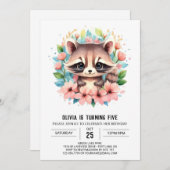 Digital Pink Raccoon Girl Birthday Einladung (Vorne/Hinten)