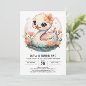 Digital Pink Swan Bird Geburtstag Einladung (Stehend Vorderseite)