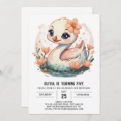 Digital Pink Swan Bird Geburtstag Einladung (Vorne/Hinten)