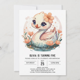 Digital Pink Swan Bird Geburtstag Einladung