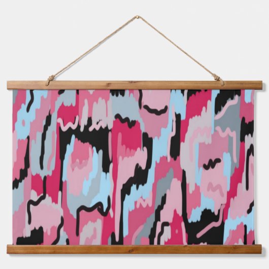 Digital Print in Rot und Schwarz Wandteppich Mit Holzrahmen (Vorne)