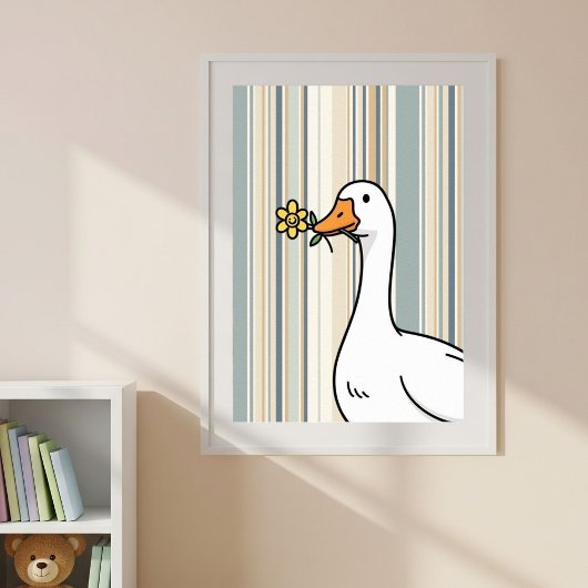 Digital Prints with Cute Duck - Striped Wall Decor Poster