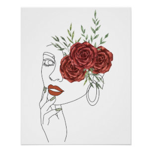 Digital product woman Art flowers roses Poster