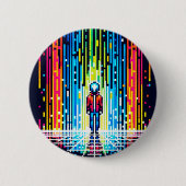 Digital Rain Cyberpunk Pixel Art Futuristic Design Button (Vorderseite)