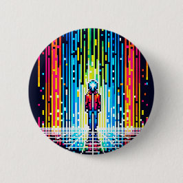 Digital Rain Cyberpunk Pixel Art Futuristic Design Button