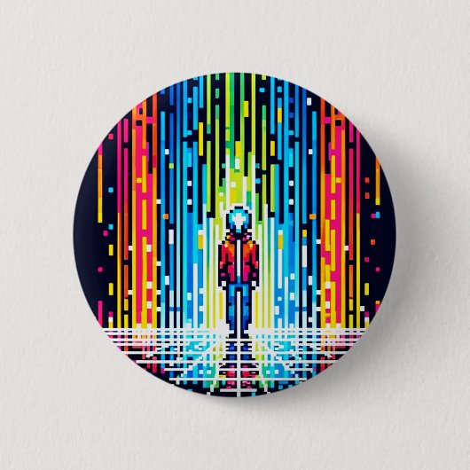 Digital Rain Cyberpunk Pixel Art Futuristic Design Button (Vorderseite)